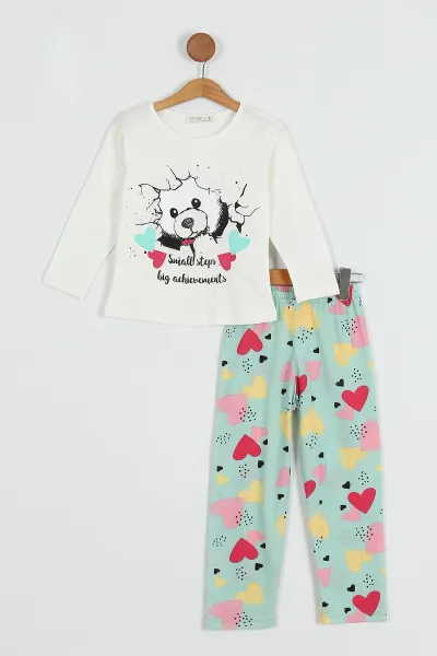 Beyaz (3-7 Yaş) Panda Baskılı Kız Çocuk Pijama Takımı 253200