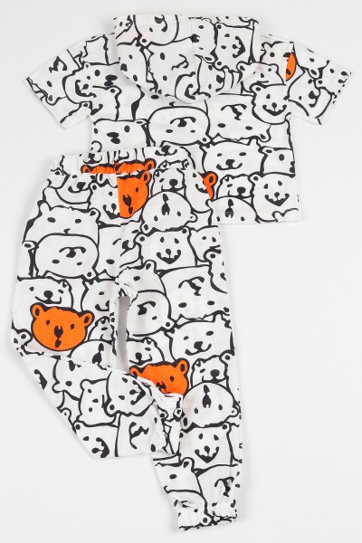 Beyaz (3-8 yaş) Kapüşonlu Karakter Baskılı Kız Çocuk Pijama Takımı 112673