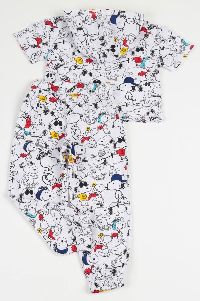 Beyaz (3-8 yaş) Kapüşonlu Köpek Baskılı  Kız Çocuk Pijama Takımı 112674