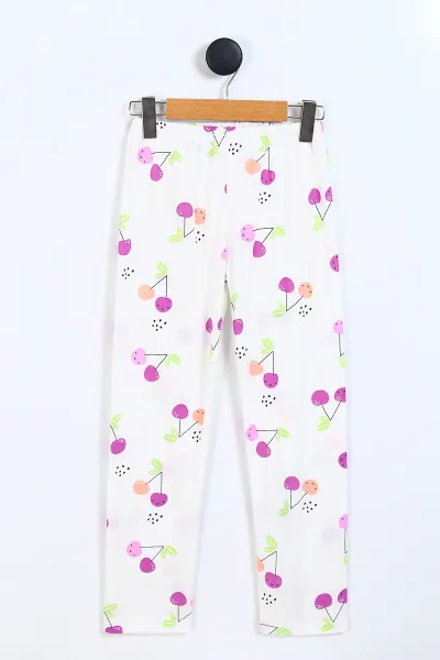 Beyaz (3-8 Yaş) Kiraz Baskılı Ön Düğmeli Kız Çocuk Pijama Takım 337884