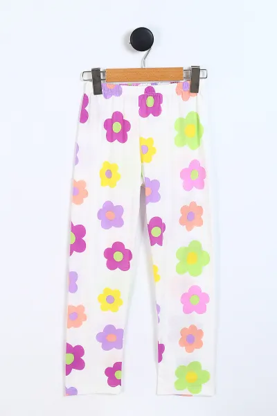 Beyaz (3-8 Yaş)Çiçek  Baskılı Ön Düğmeli Kız Çocuk Pijama Takım 337883