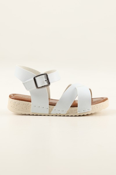 Beyaz (30-35 Filet ) Çapraz Bantlı Cırtlı Kız Çocuk Sandalet 189410