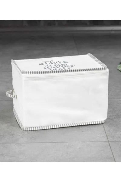 Beyaz 45x40x30 Cm Baskılı İpli Kazak Hurcu 250324