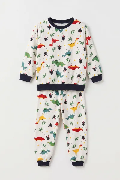 Beyaz (4-10 Yaş) Desenli 2 İp Erkek Çocuk Pijama Takım 483321