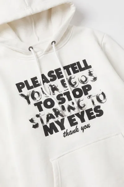 Beyaz (4-12 Yaş) Baskılı Kapüşonlu ve Kanguru Cepli  3 İp Şardonlu Erkek Çocuk Sweatshirt 496865