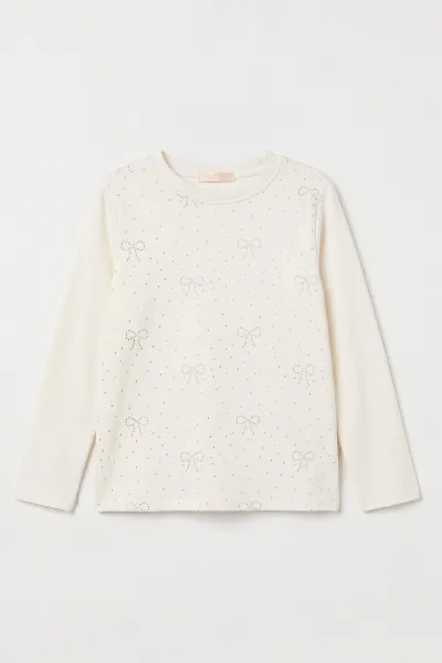 Beyaz (4-12 Yaş) Fiyonk Taş Baskılı İçi Şardonlu Kız Çocuk Sweatshirt 498569