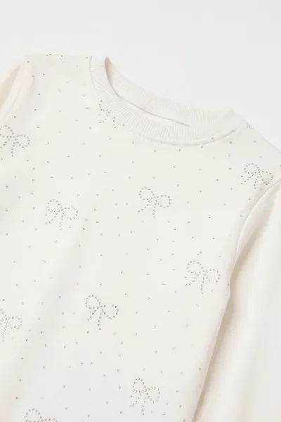 Beyaz (4-12 Yaş) Fiyonk Taş Baskılı İçi Şardonlu Kız Çocuk Sweatshirt 498569