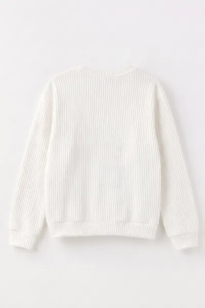 Beyaz (4-12 Yaş) İncili Fiyonk Nakışlı   Kız Çocuk Sweat 485497