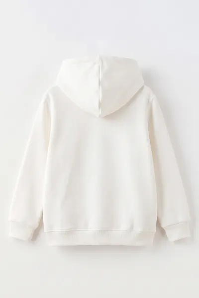 Beyaz (4-12 Yaş) Karakter Nakışlı Kapüşonlu 3 İp Şardonlu Kız Çocuk Sweatshirt 495039