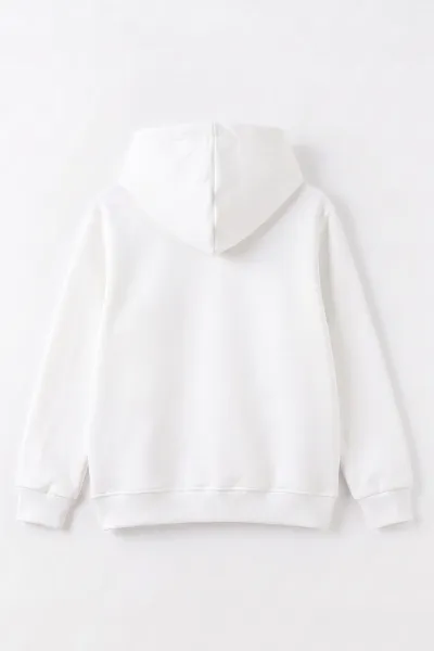 Beyaz (4-12 Yaş) Love Nakışlı Kapüşonlu 3 İp Şardonlu Kız Çocuk Sweatshirt 495034