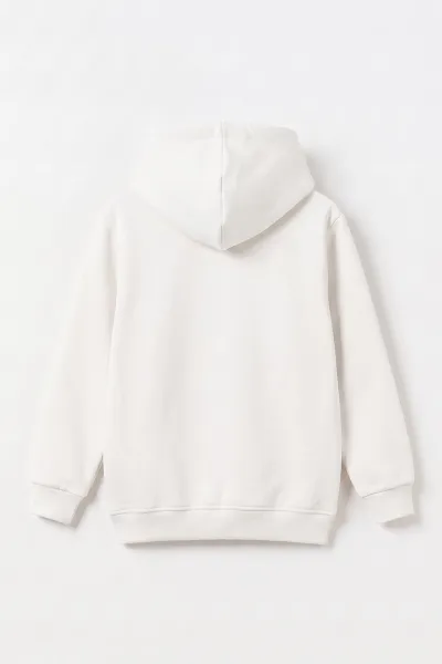 Beyaz (4-12 Yaş) Panda Baskılı Kapüşonlu ve Kanguru Cepli 3 İp Şardonlu  Kız Çocuk Sweatshirt 497536