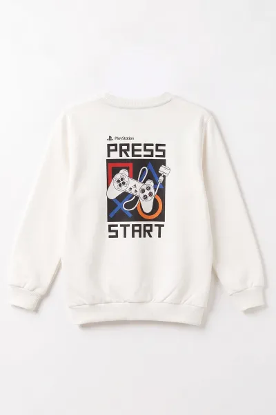 Beyaz (4-12 Yaş) Press Start Baskılı 2 İp Erkek Çocuk Sweatshirt 493694