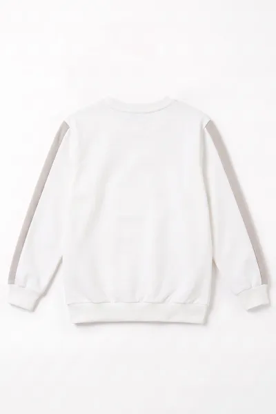 Beyaz (4-12 Yaş)Kol Parçalı  2 İp Erkek Çocuk Sweatshirt 493698