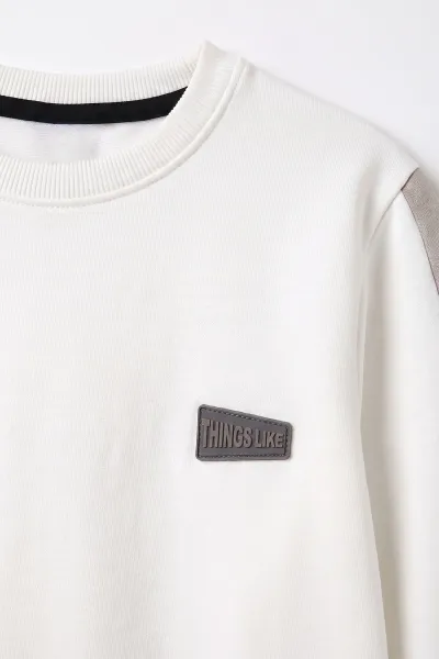 Beyaz (4-12 Yaş)Kol Parçalı  2 İp Erkek Çocuk Sweatshirt 493698