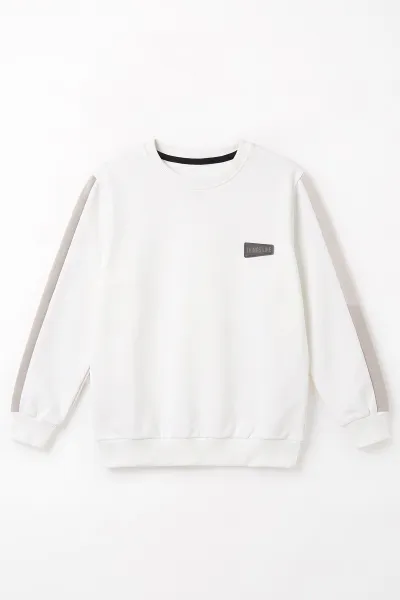 Beyaz (4-12 Yaş)Kol Parçalı  2 İp Erkek Çocuk Sweatshirt 493698
