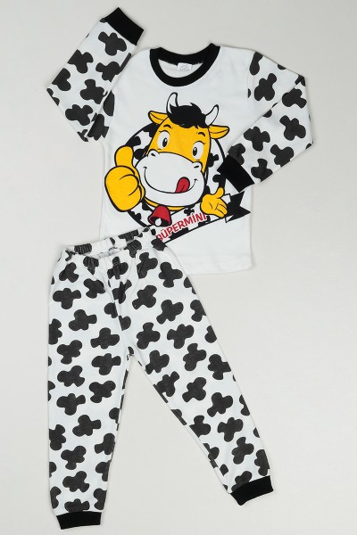 Beyaz (4-6  Yaş) İnek Baskılı Benekli Erkek Çocuk Pijama Takımı 88658