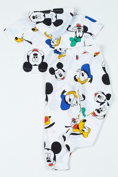 Beyaz (3-8 yaş) Kapüşonlu Miki Mouse  Baskılı Kız Çocuk Pijama Takımı 108800