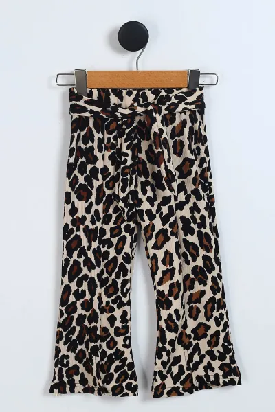 Beyaz (4-8 Yaş) Leopar Pantolonlu Fiyonk Baskılı  Kız Çocuk Takım 341737