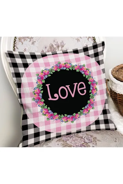 Pembe 43x43 Dijital Baskılı Fermuarlı Modern Kırlent Kılıfı 272780