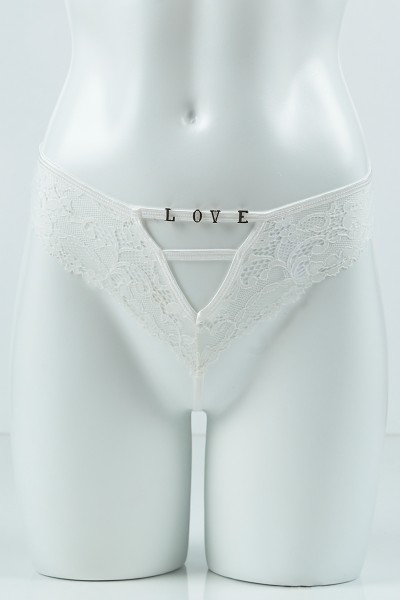Beyaz 4531 Ön Tül Arka Bant Ortası Açık Love Yazılı Tanga Külot 99963