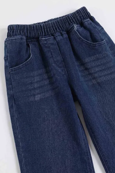 Beyaz (5-10 Yaş) Çiçek Aksesuarlı Bebe Yaka Kot Pantolonlu Kız Çocuk 2'li Takım 497611
