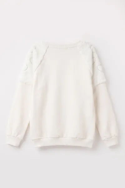 Beyaz (5-13 Yaş) Love Taş Baskılı  Peluşlu İçi Hafif   Şardonlu Kız Çocuk Sweatshirt 489284