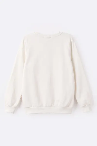 Beyaz (5-13 Yaş) Önü Yıldızlı  Peluşlu İçi  Hafif   Şardonlu Kız Çocuk Sweatshirt 489288
