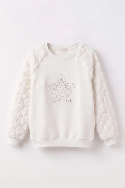 beyaz-5-13-yas-yildiz-baskili-kollari-peluslu-ici-hafif-pamuklu-kiz-cocuk-sweatshirt-489293