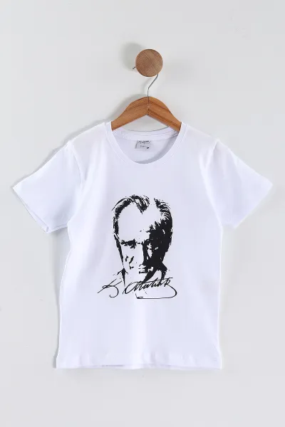 Beyaz (5-13  Yaş)Atatürk Baskılı Süprem Unisex Çocuk Tişört 442940