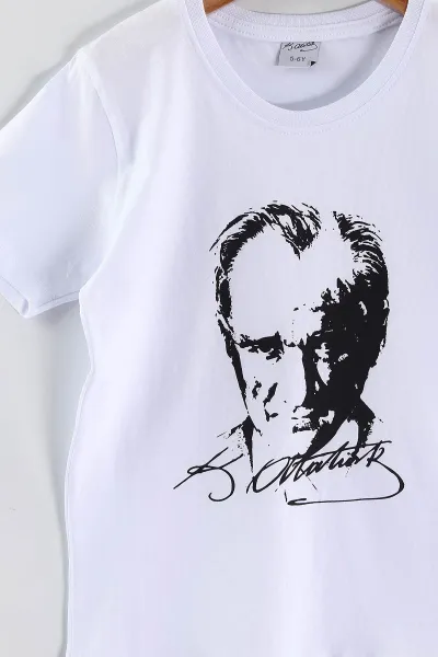 Beyaz (5-13  Yaş)Atatürk Baskılı Süprem Unisex Çocuk Tişört 442940