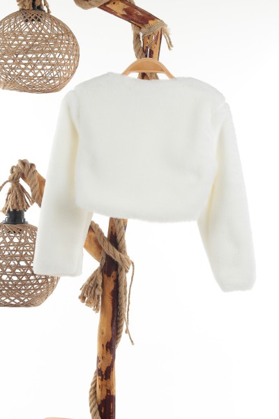 Beyaz (5-8 Yaş) Çiçek Bronşlu Kız Çocuk Bolero 137984