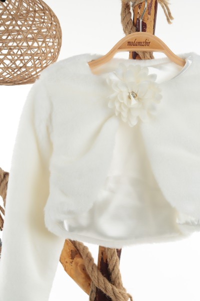 Beyaz (5-8 Yaş) Çiçek Bronşlu Kız Çocuk Bolero 137984