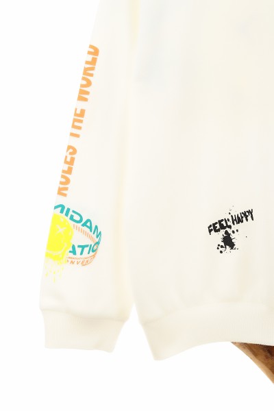 Beyaz (5-8 Yaş) Feel Happy Baskılı Kapüşonlu  Mevsimlik Erkek Çocuk Sweat 157160