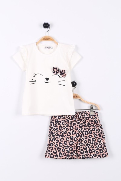 beyaz-5-8-yas-kedi-baskili-leopar-desenli-kiz-cocuk-sortlu-takim-175003