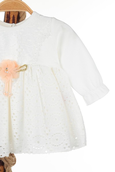Beyaz (6-12 Ay) İnci Yapraklı Kız Çocuk Elbise 143499