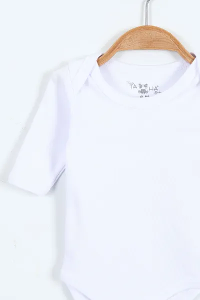 Beyaz (6-12 Ay ) Uzun Kol Düz Bebek Çıtçıtlı Badi 403646