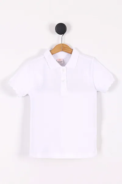 Beyaz (6-16 Yaş) Polo Yaka Kız Çocuk Okul Tişörtü 290368