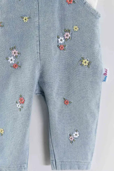 Beyaz (6-24 Ay) Çiçek Nakışlı Ayarlanabilir Askılı Tişörtlü Kız Bebek Kot Tulum 445417