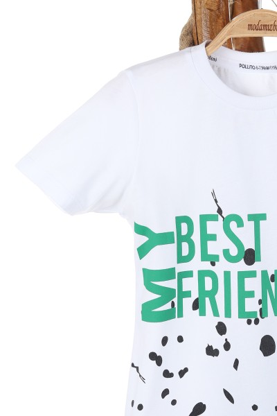 Beyaz (6-9 Yaş) My Best Frıend Baskılı Kot Şortlu Erkek Çocuk Takım 164617