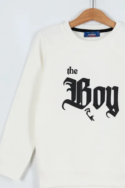 Beyaz (7-10 Yaş)  Boy Baskılı Şardonlu Erkek Çocuk Sweatshirt 236223