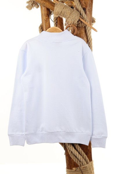 Beyaz (7-11 Yaş) A Nakışlı Balıkçı Yaka İki İp Erkek Çocuk Sweat 151687