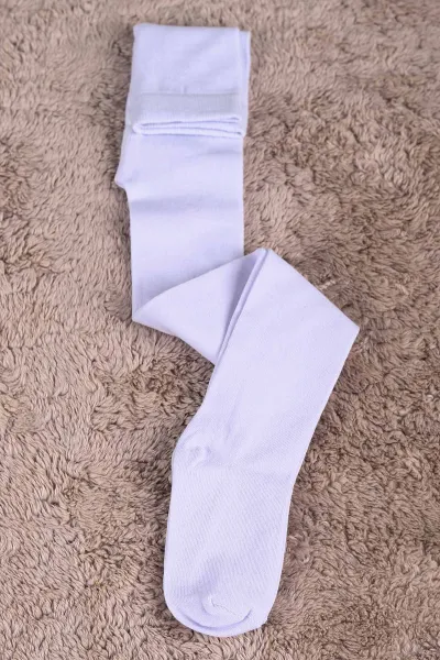 Beyaz (7-8 Yaş) Düz Penye Kız Çocuk Külotlu Çorap 233674