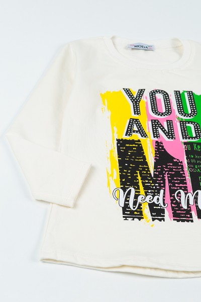 Beyaz (8-14 Yaş)Taşlı İçi Şardonlu Kız Çocuk Sweatshirt 92793