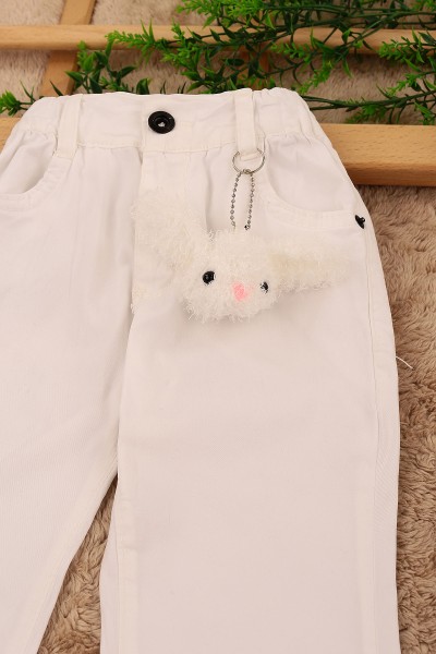 Beyaz (9-12 Yaş) Işıklı Tavşan Oyuncaklı Kız Çocuk Pantolon 161691