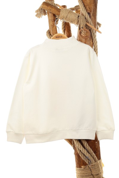 Beyaz (9-12 Yaş) Küpeli Kız Baskılı  İki İp Şardonlu Kız Çocuk Sweat 149078