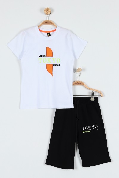 Beyaz (9-12 Yaş) Tokyo Nakışlı Belden Bağlamalı Erkek Çocuk Takım 183037