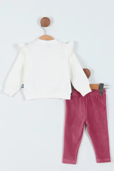 Beyaz (9-24 Ay) Baskılı Kız Bebe Takım 226261