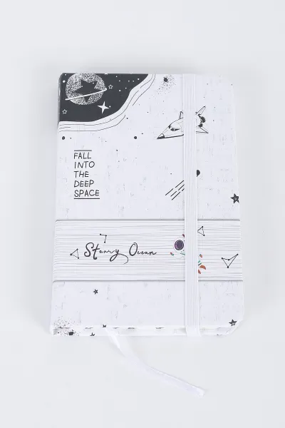 Beyaz 9x14 Cm Desenli Lastikli Bloknot Defter-Notebook 392567