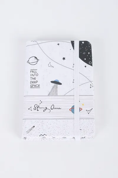 Beyaz 9x14 Cm Desenli Lastikli Bloknot Defter-Notebook 392568