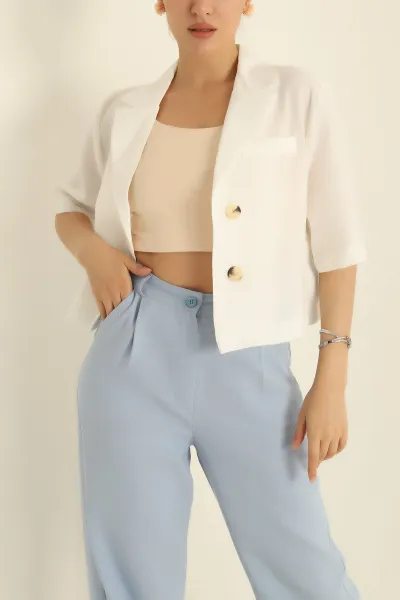 Beyaz Aerobin Kumaş Bayan Ceket 276589